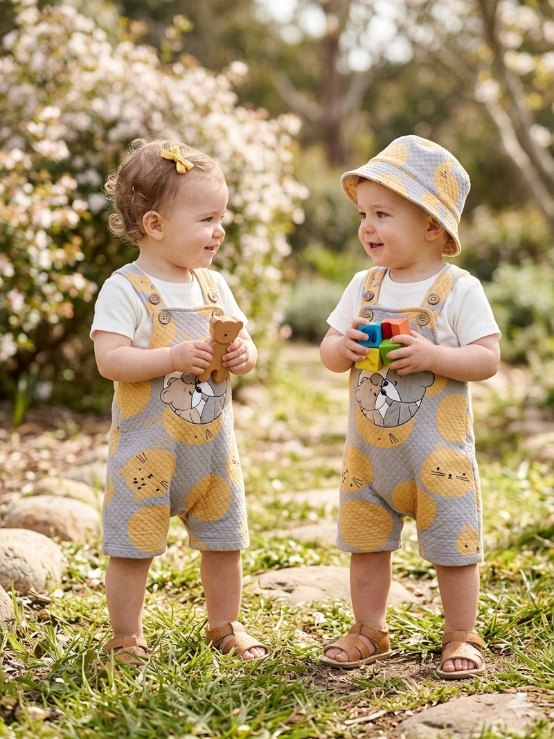 Charcoal Grey with Mustard Yellow-  Dungaree