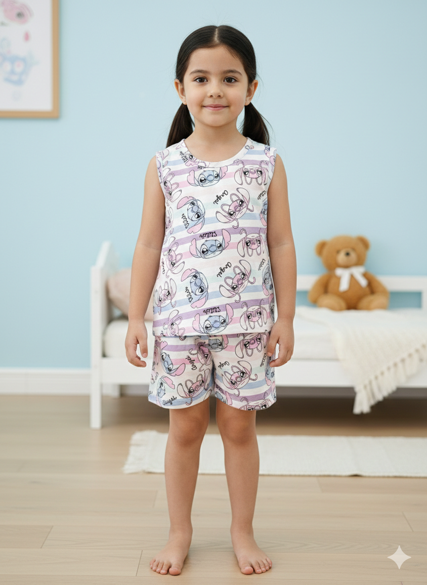 White with angle stitch -Sleeveless co-ords