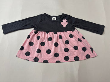 Pink & Grey -Baby full sleeve frock