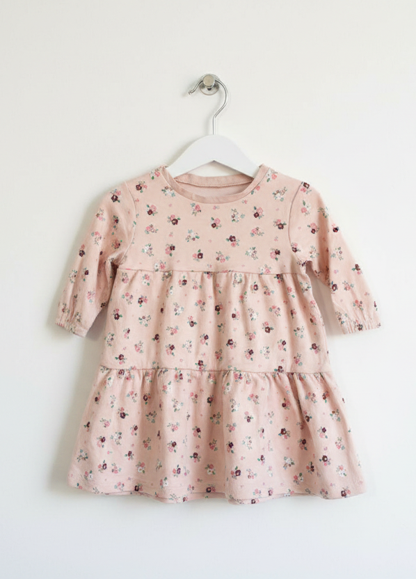 Pink with brown flower - baby full sleeve frock