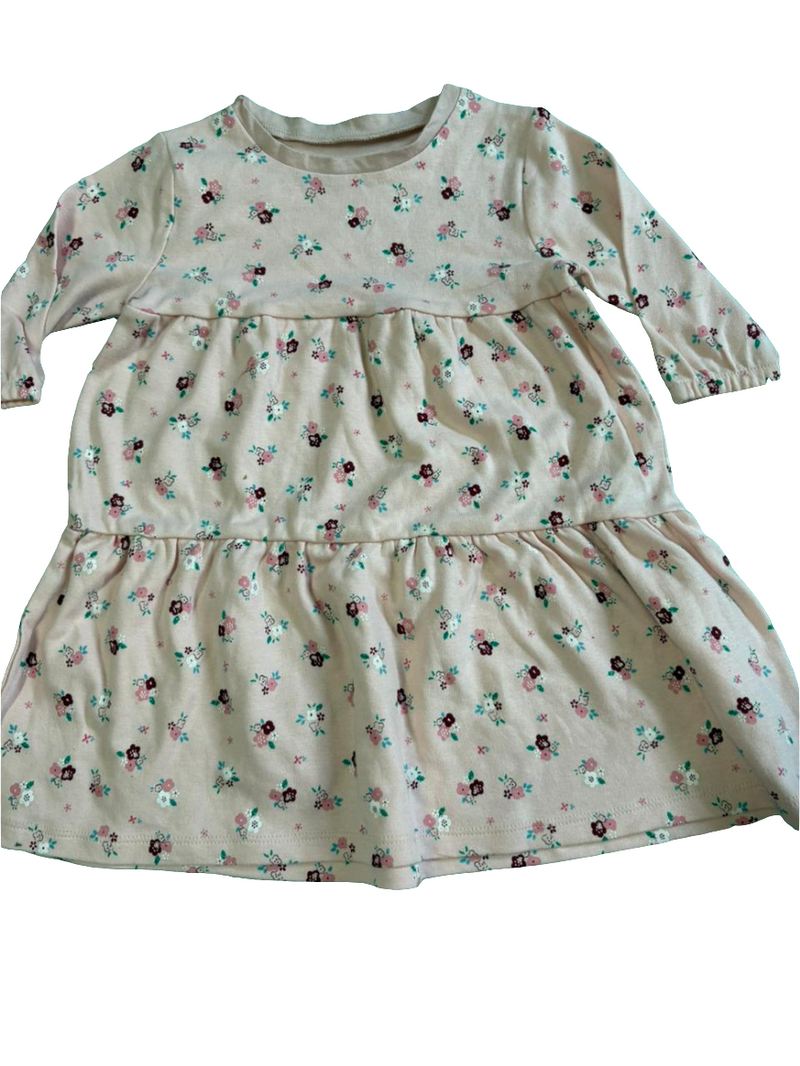 Pink with brown flower - baby full sleeve frock