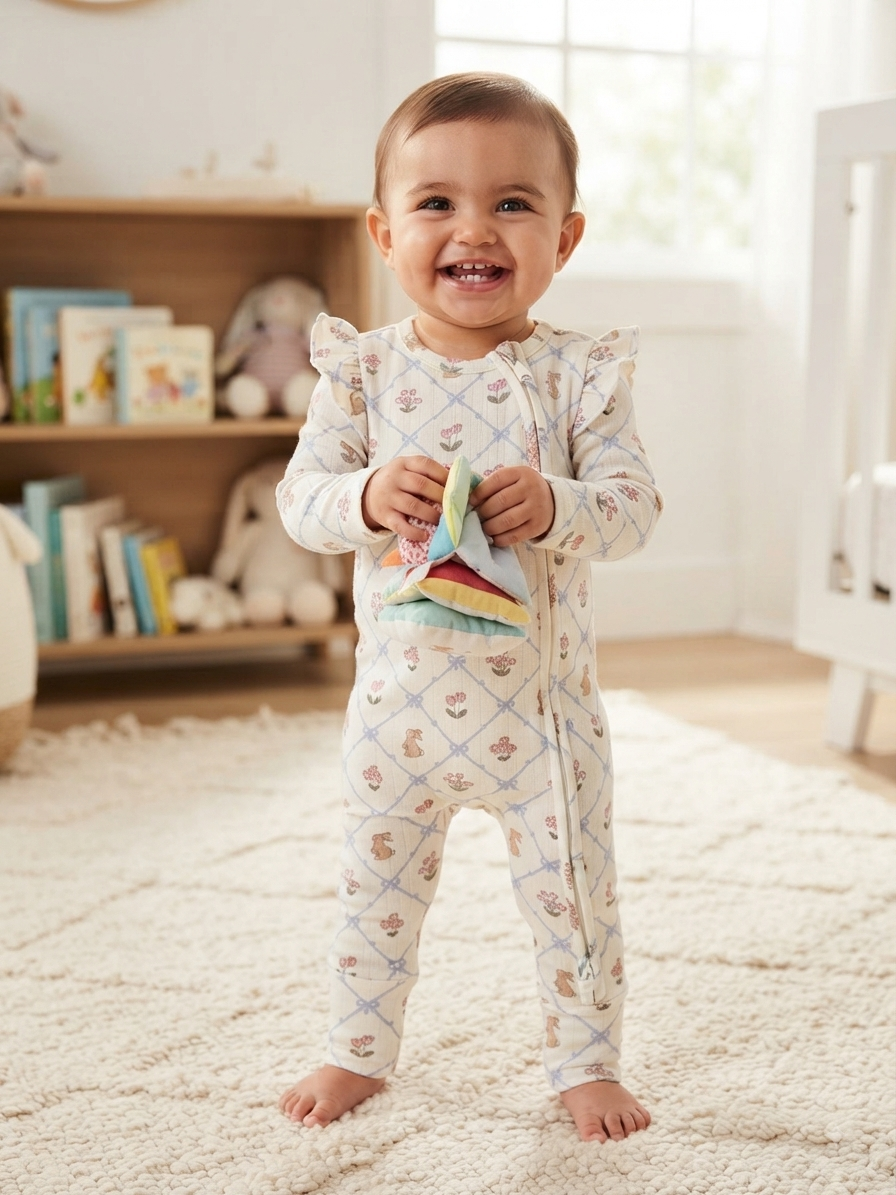 Rabbit 🐇 and florals -Baby jumpsuit