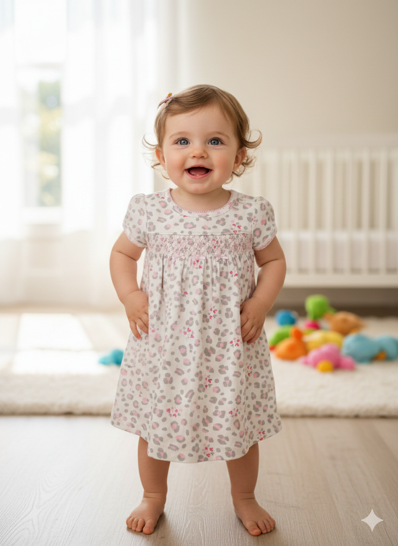 White with chita print -Baby half Sleeve frock
