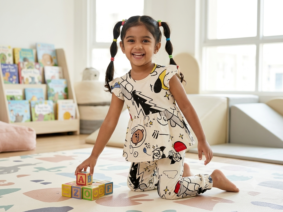 White with black red Peplum Co-Ord Girls Set