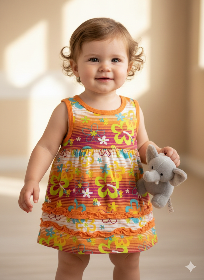 Orange flower -Baby Sleeveless frock