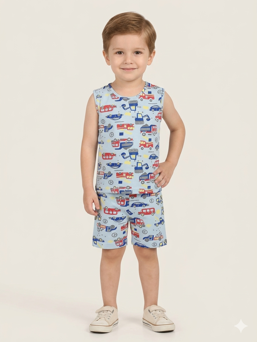 Blue cars-Sleeveless co-ords
