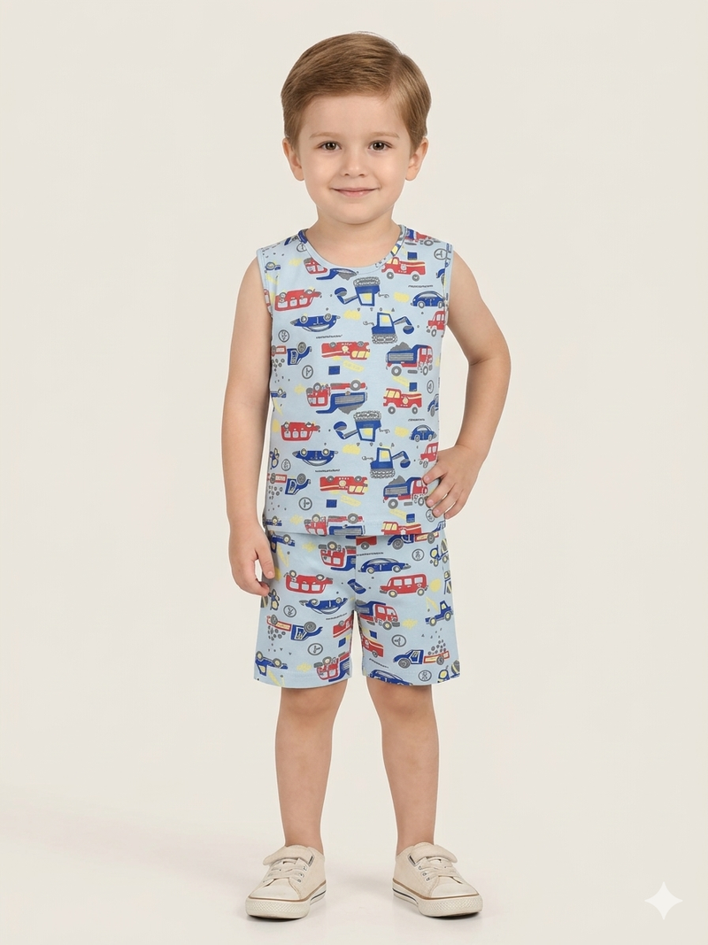 Blue cars-Sleeveless co-ords