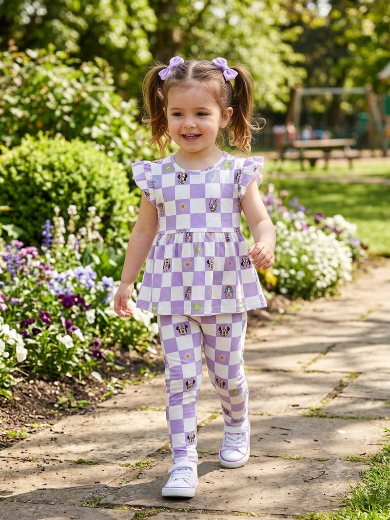 Violet and white checked Peplum Co-Ord Girls Set