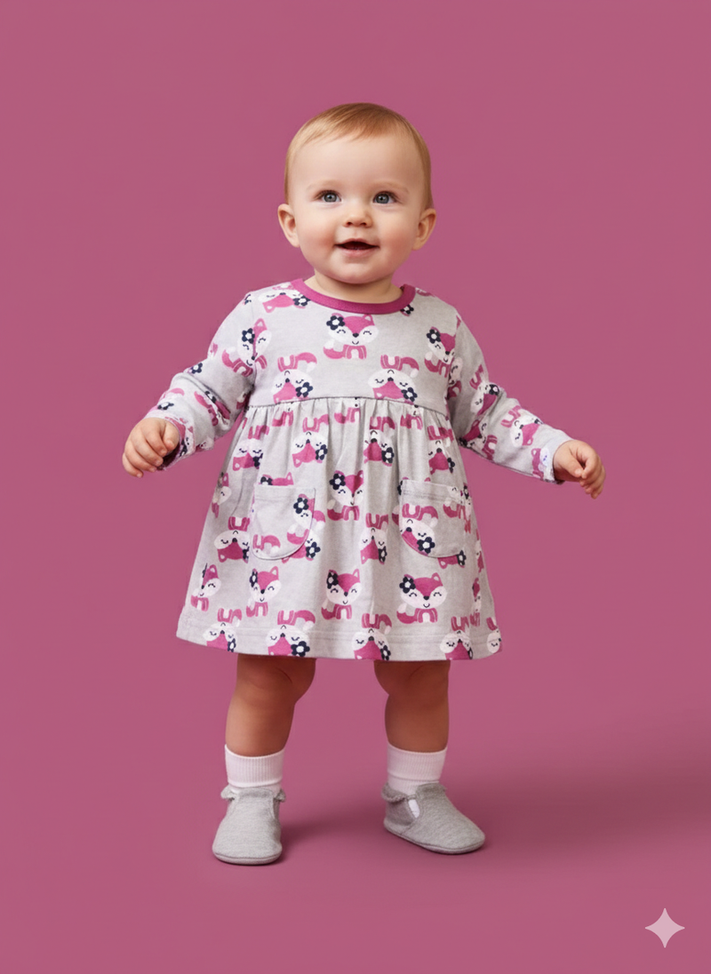 Pink cat  -Baby Full Sleeve frock