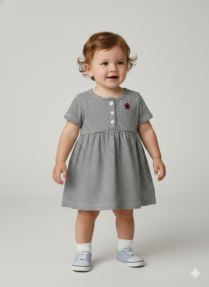Black with white -Baby half Sleeve frock