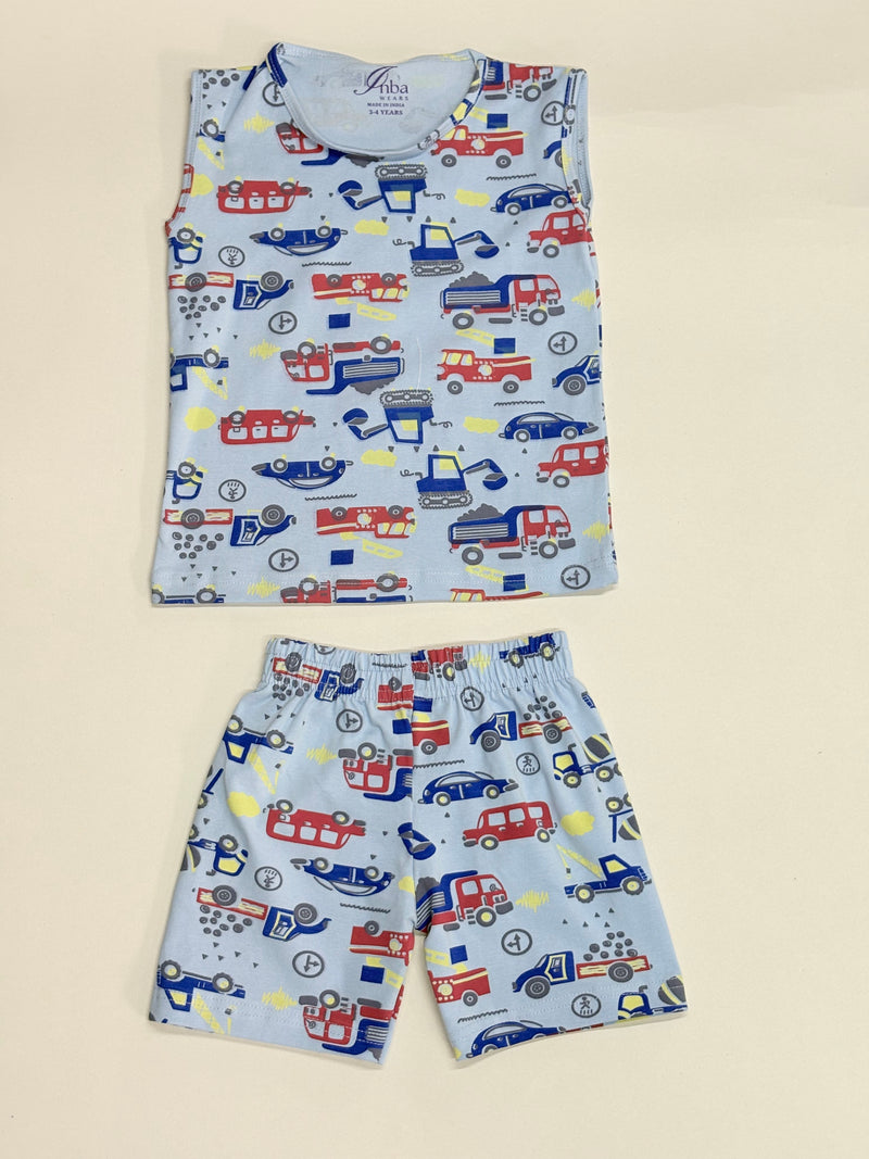 Blue cars-Sleeveless co-ords