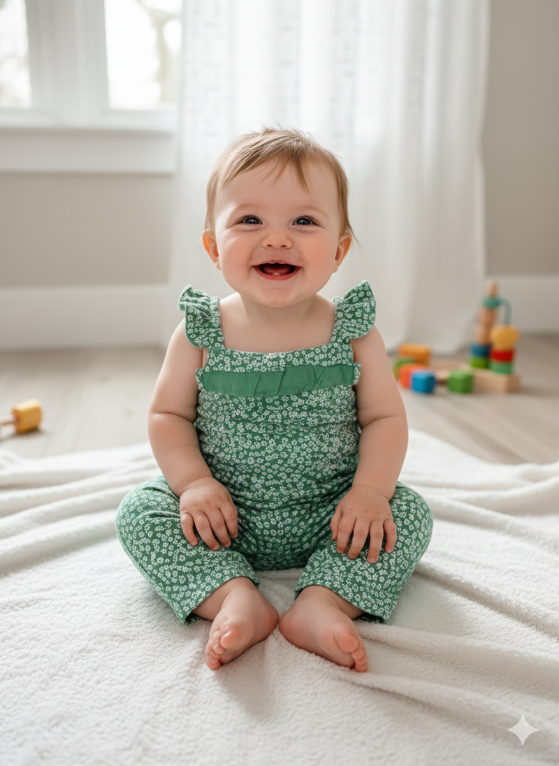 Light green flowers -Baby Jumpsuits