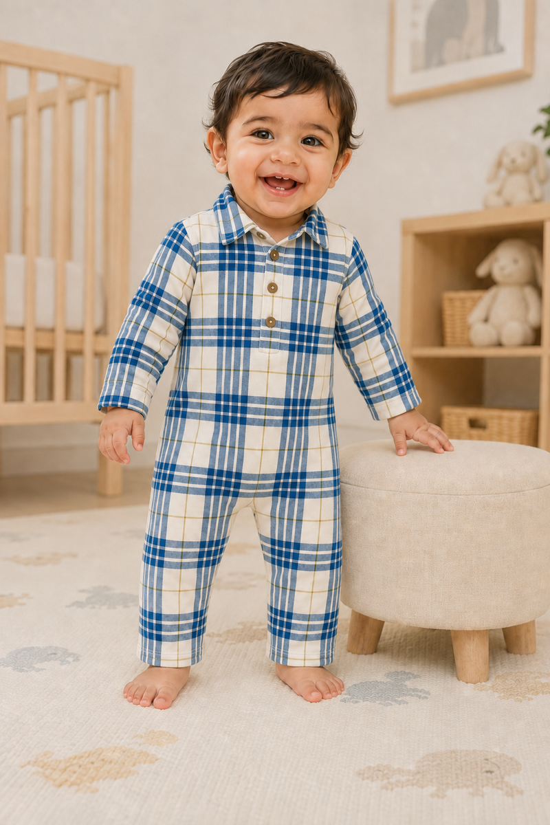 Blue checked cloar-Full Jumpsuits