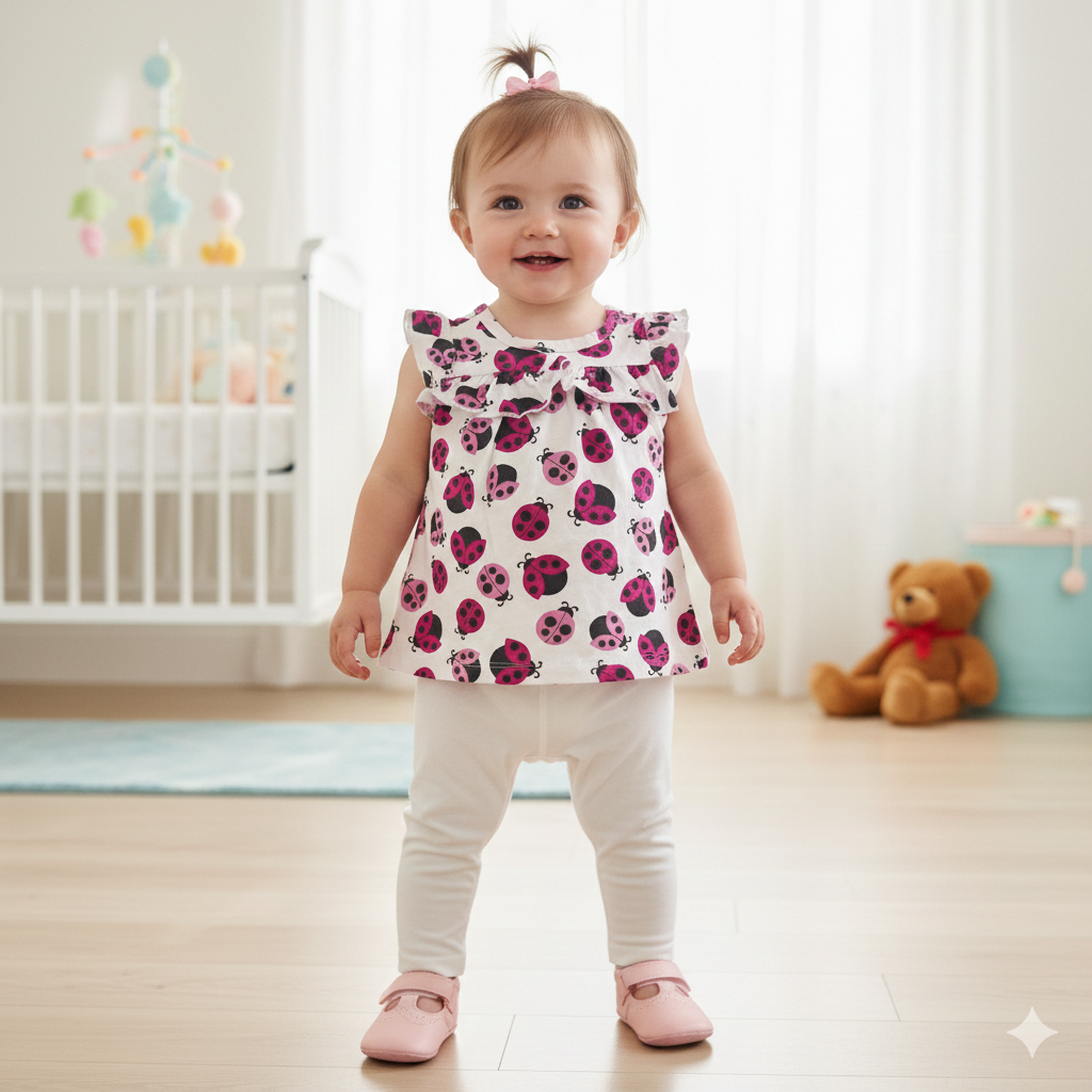 White with pink bug-Baby sleeveless top