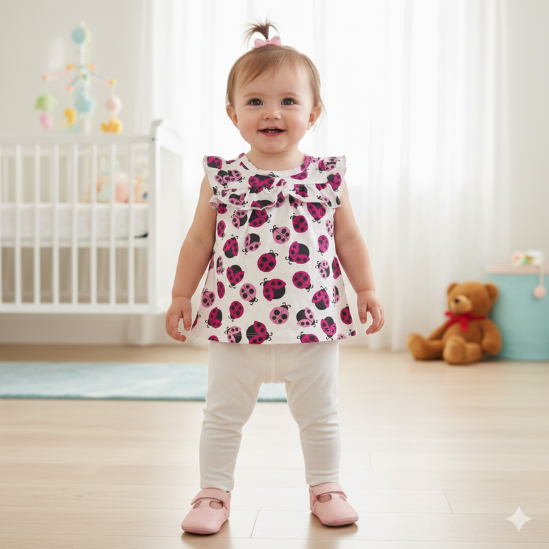 White with pink bug-Baby sleeveless top