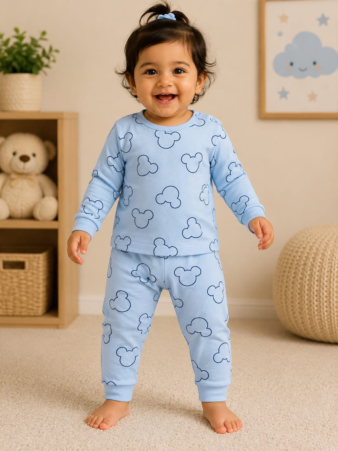 Sky blue teddy  face - full sleeve Co-ordrs set