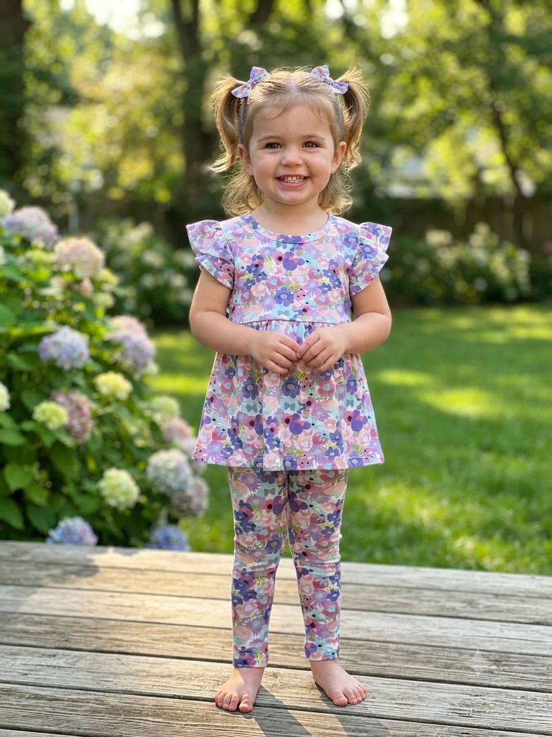 Violet, floral Peplum Co-Ord Girls Set