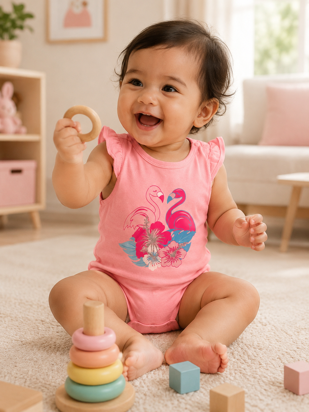 Pink flamingo -Baby Romper