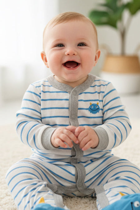 White with blue - Baby Jumpsuit High Quality