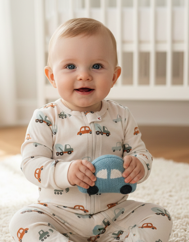 Half white with 🚗 -Baby Jumpsuits