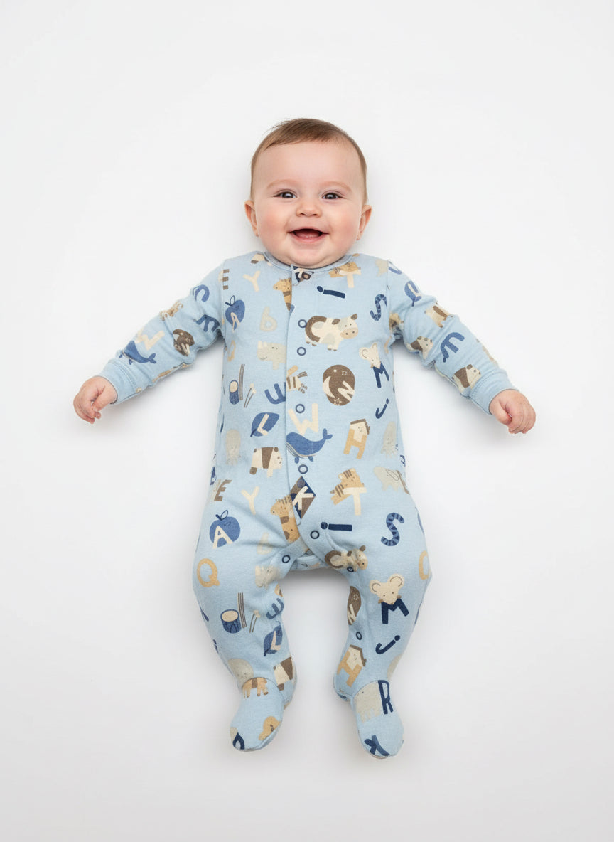 Sky blue letters animal -Jumpsuit