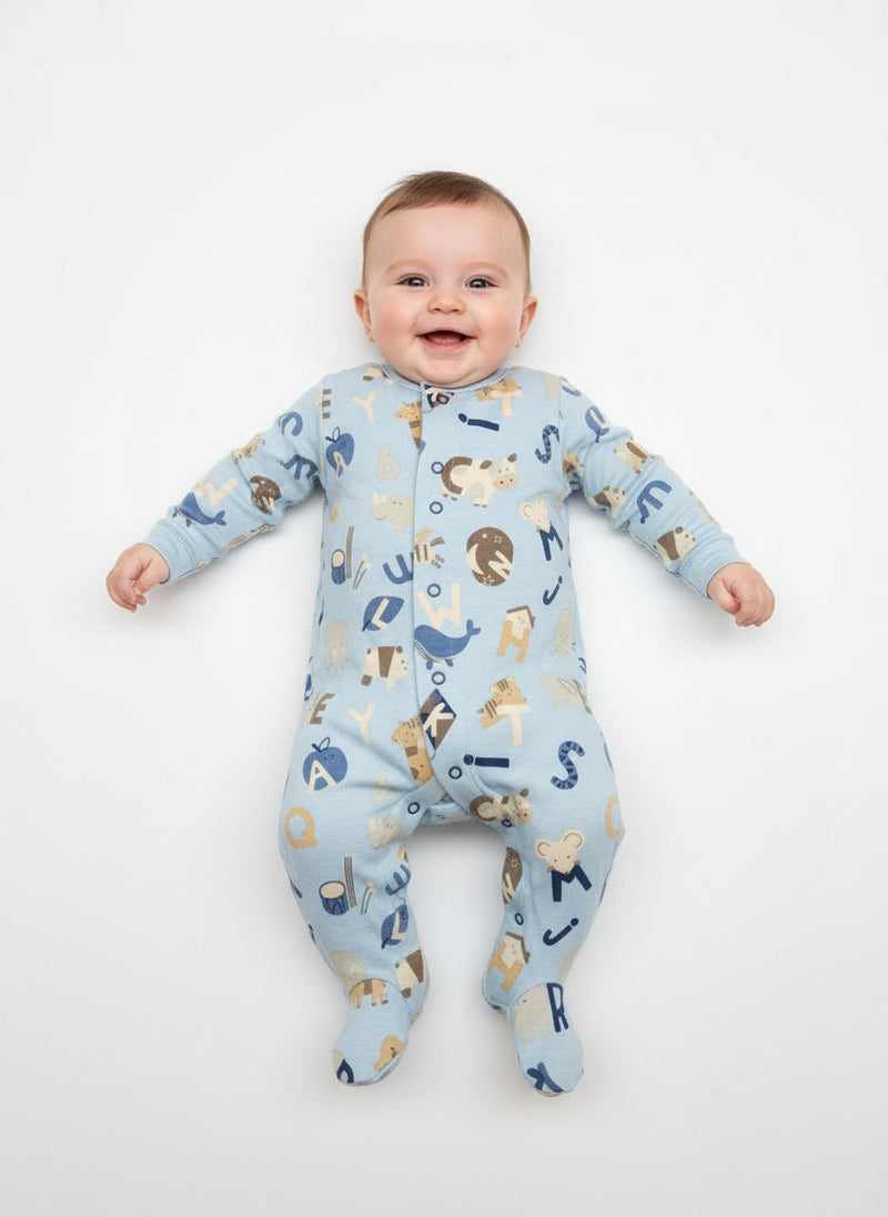 Sky blue letters animal -Jumpsuit