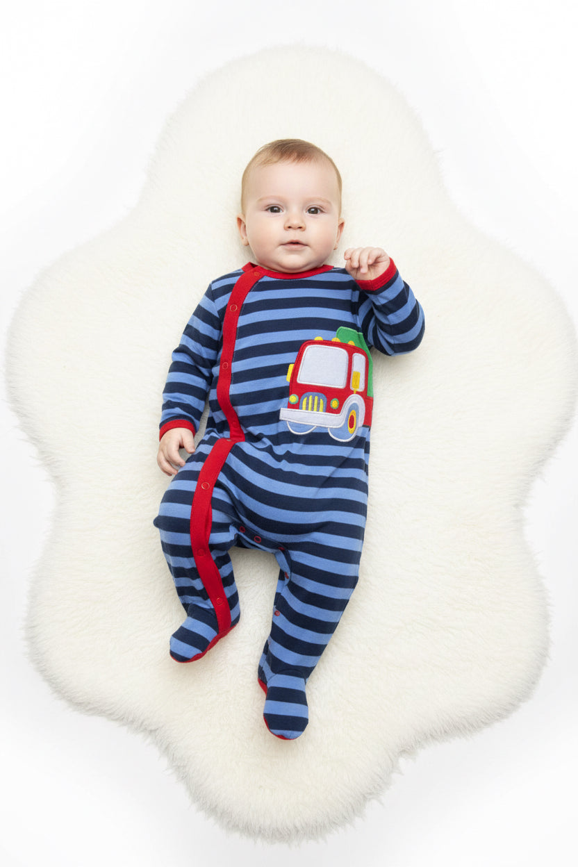 Blue  with red tractor - Baby Jumpsuit