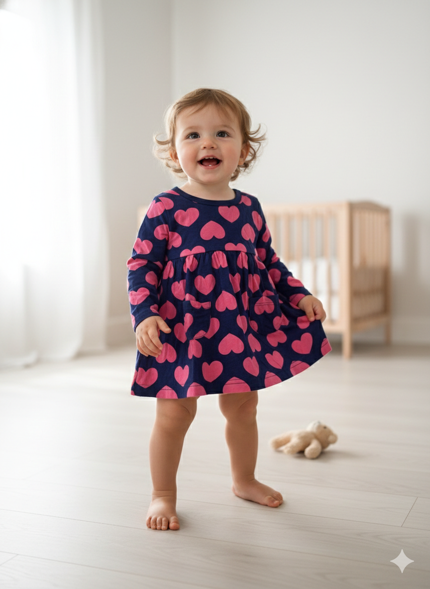 Blue with pink heart- Baby full sleeve top