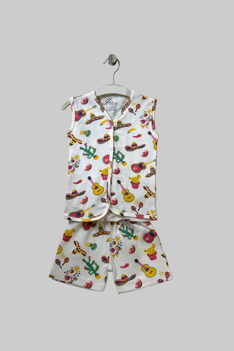 Mexican theme- Sleeveless Jabla shorts set
