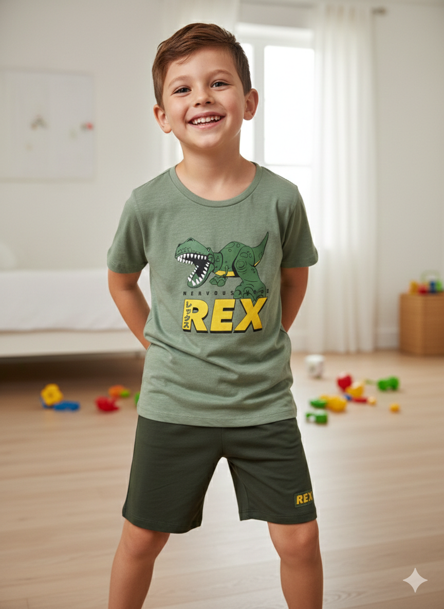 Green Dinosaur- Half sleeve Shorts Set
