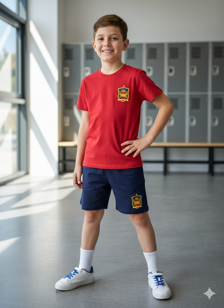 Red with Bage - Half sleeve Shorts Set