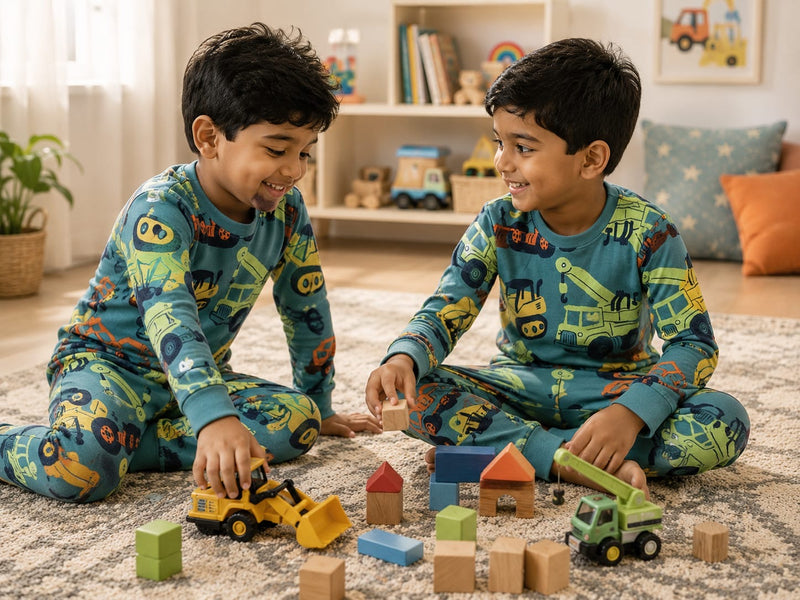 Green with bulldozers-Kids Full Sleeve Set