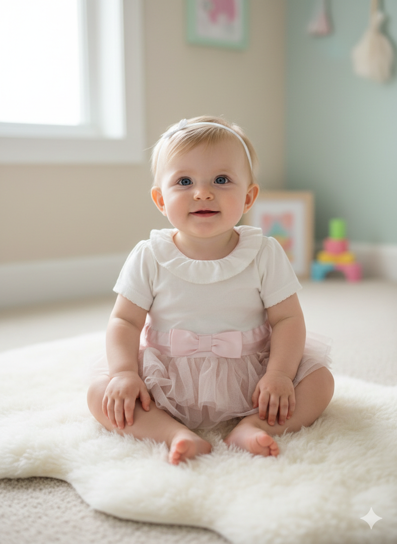 White & pink net Onesies frock