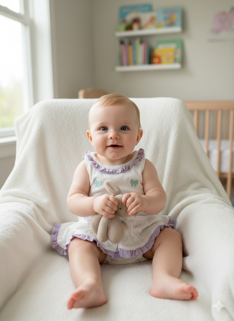 White with Violet  - onesies frock