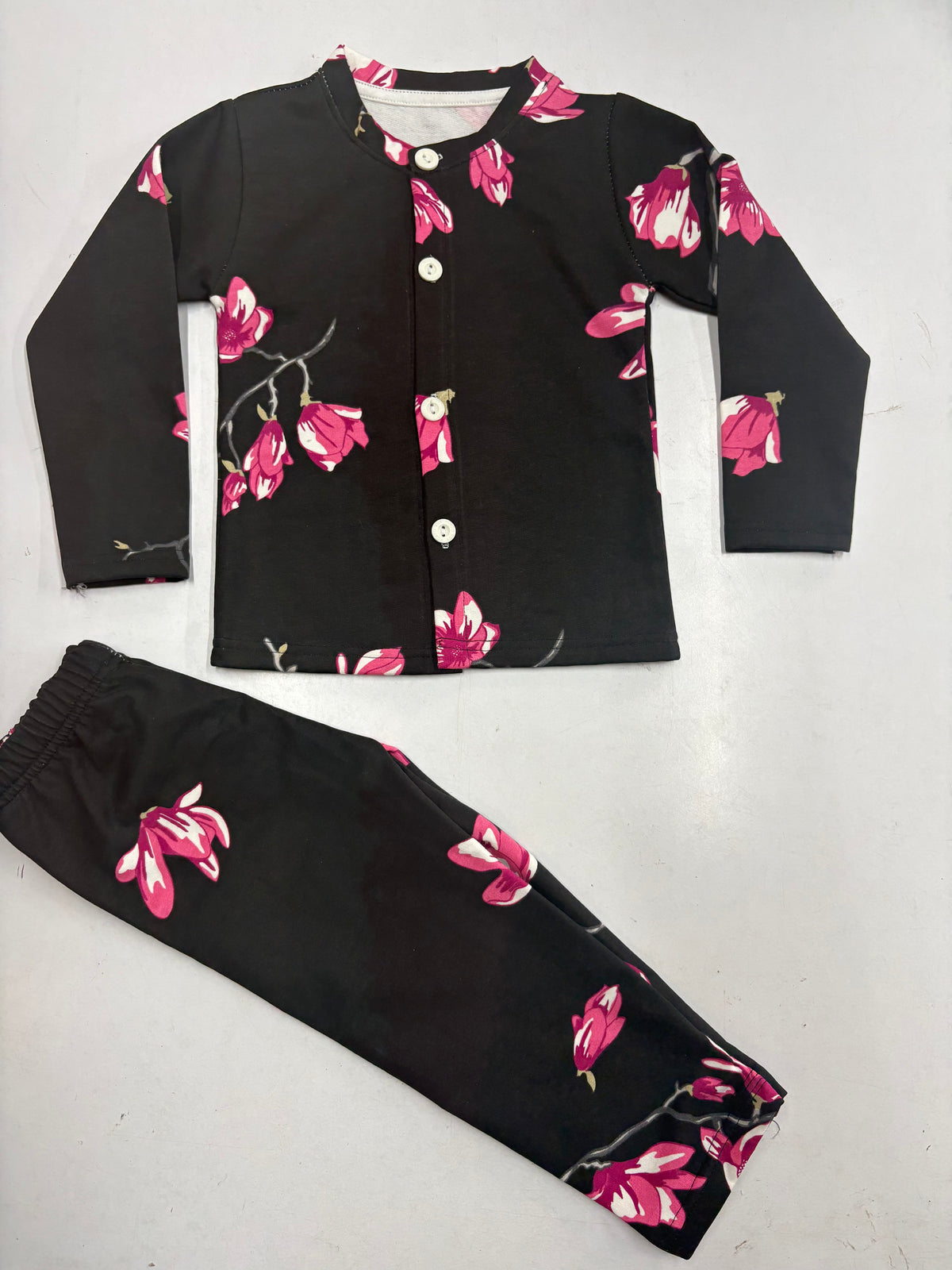 Premium winter wears, Front open Black flower LoopKnit-2