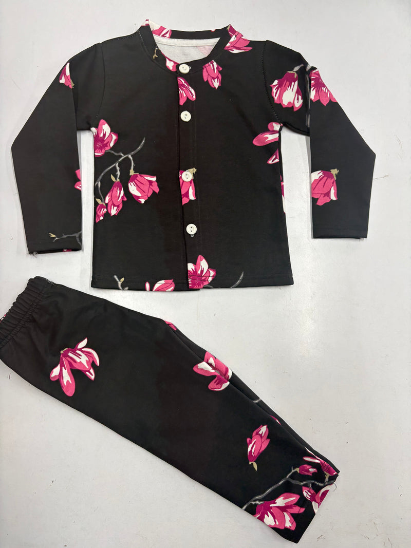 Premium winter wears, Front open Black flower LoopKnit-2