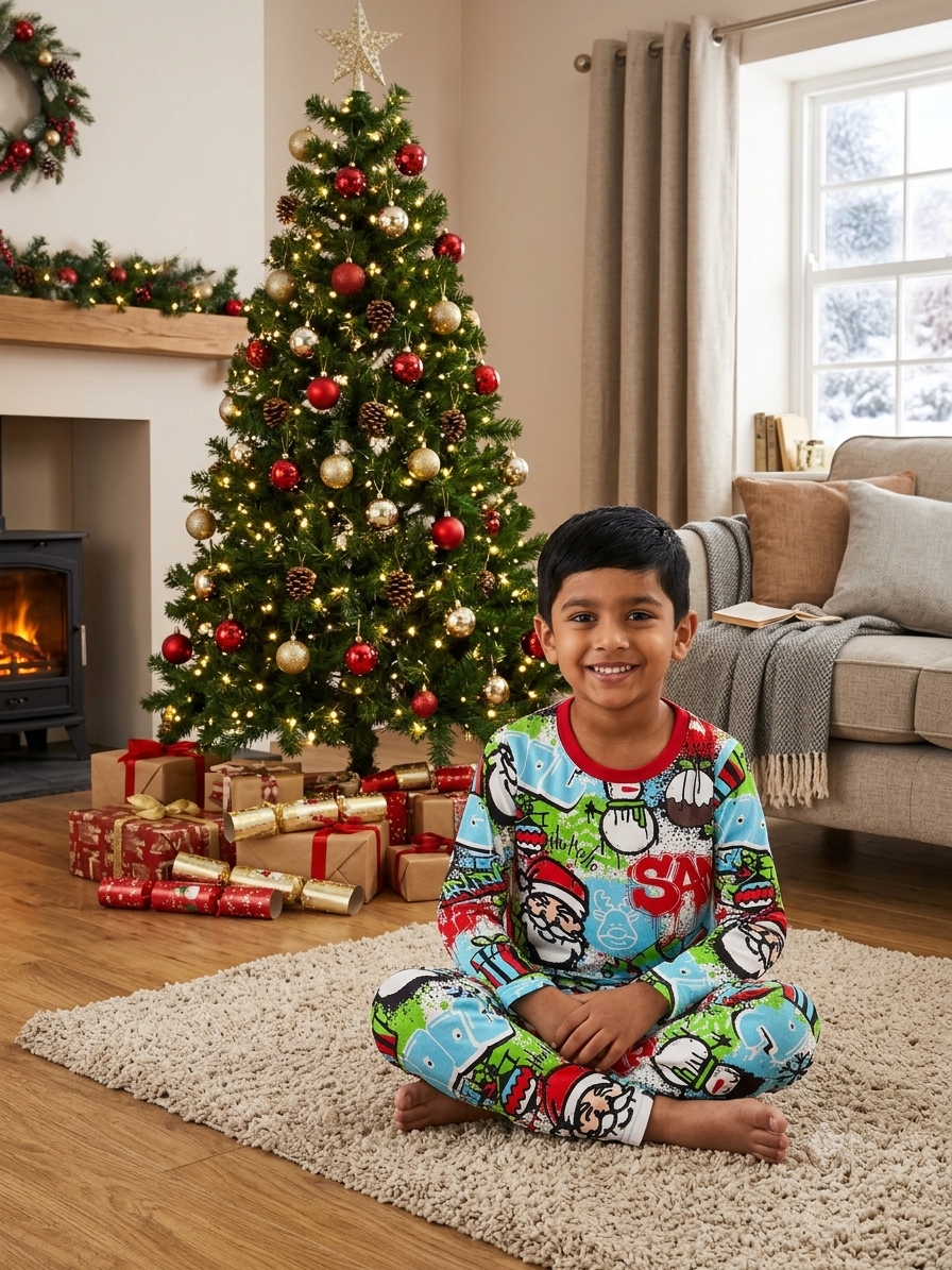 Christmas Graffiti Santa & Snowman Print Pyjama Set