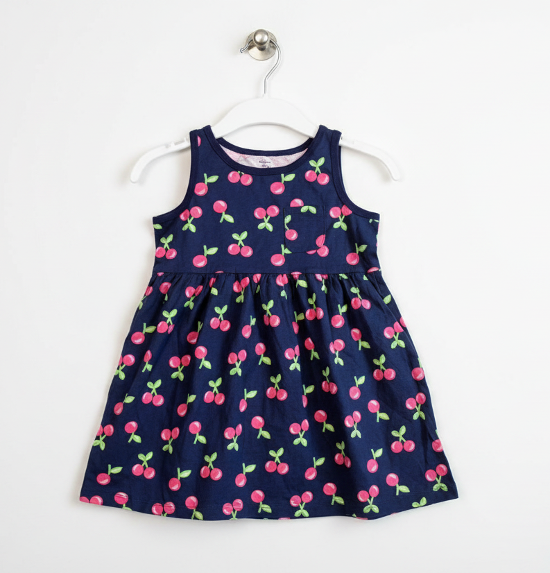 Navy with pink cherry-baby frock