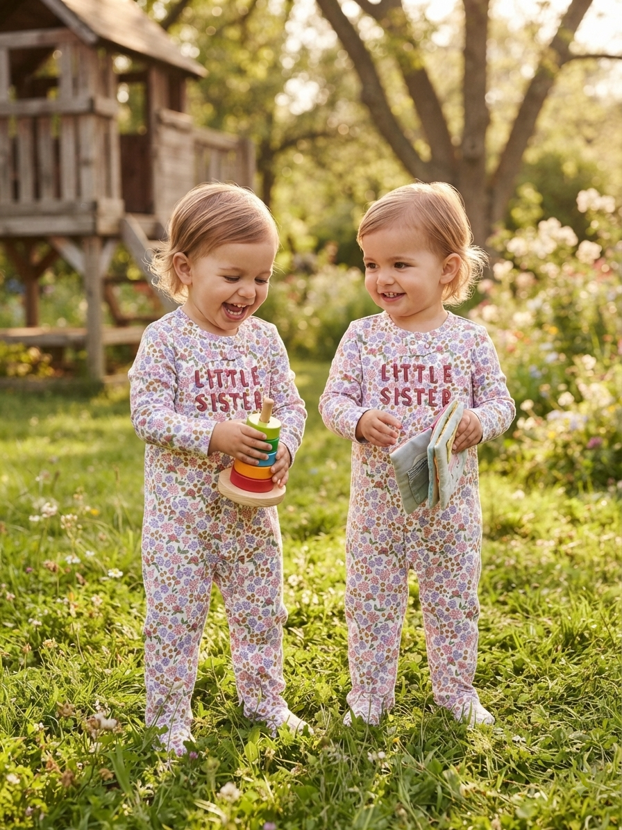 LITTLE SISTER Purple flowers with shoe -Baby full Jumpsuits