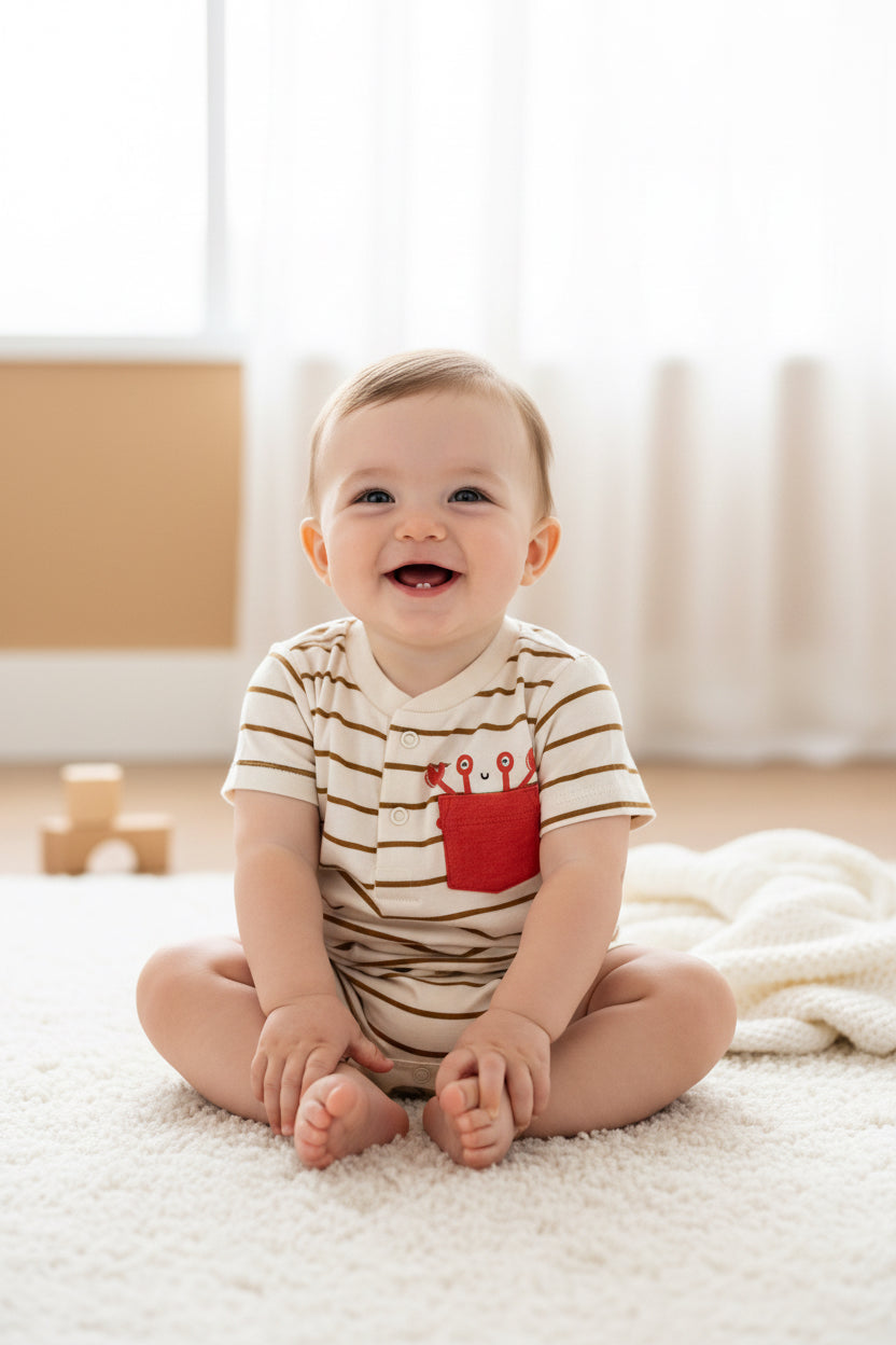 White with red pocket -Baby half Jumpsuits