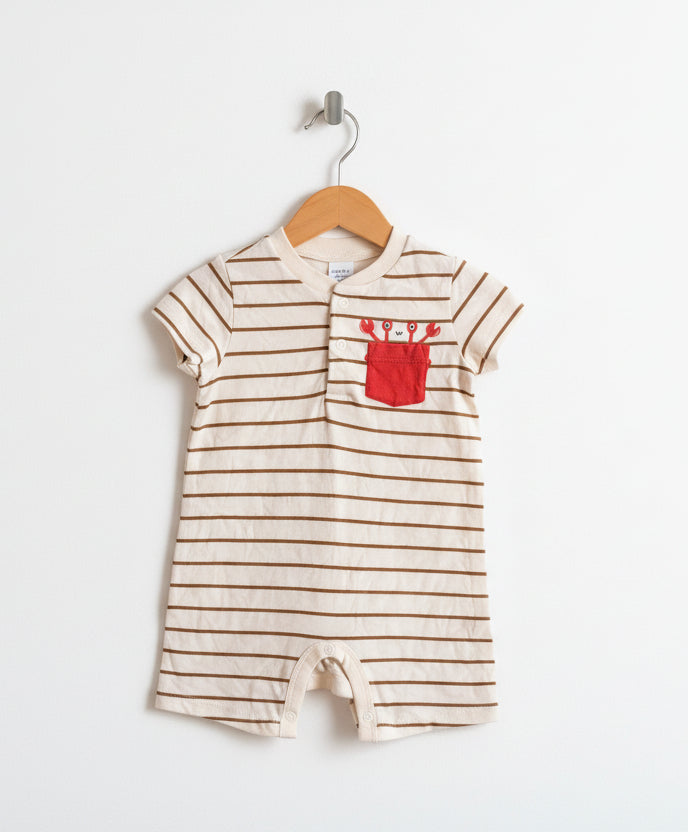 White with red pocket -Baby half Jumpsuits