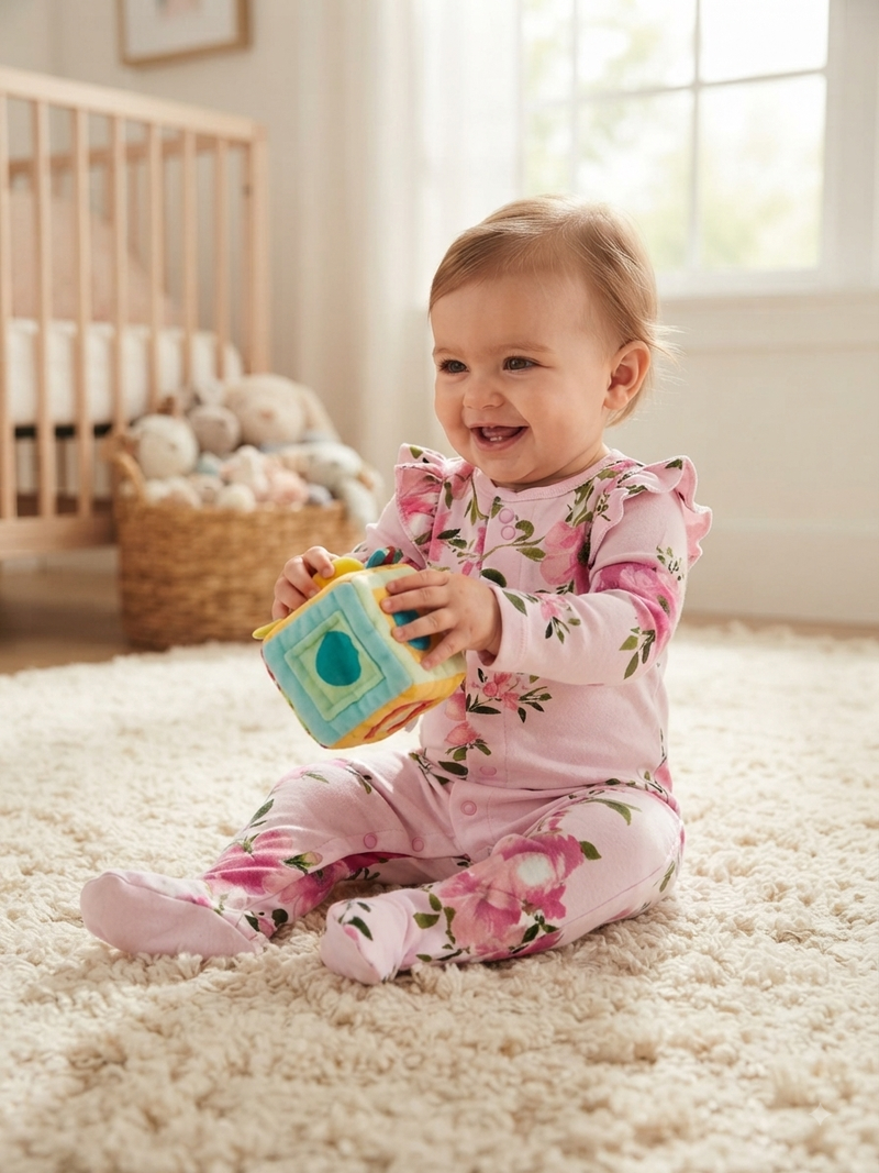 Pink floral with shoe (snap button)-Baby High quality jumpsuit