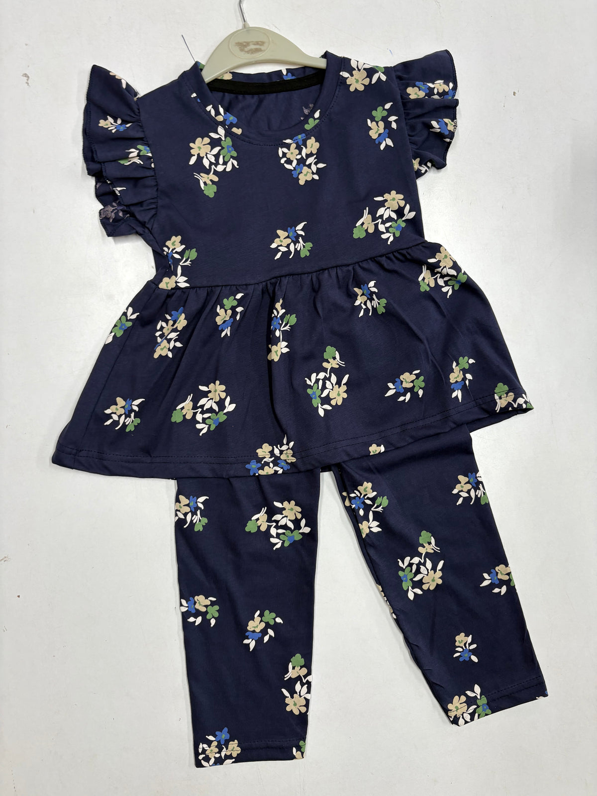Dark Navy with floral peplum co - ord girls set Sep