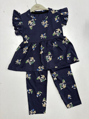 Dark Navy with floral peplum co - ord girls set Sep