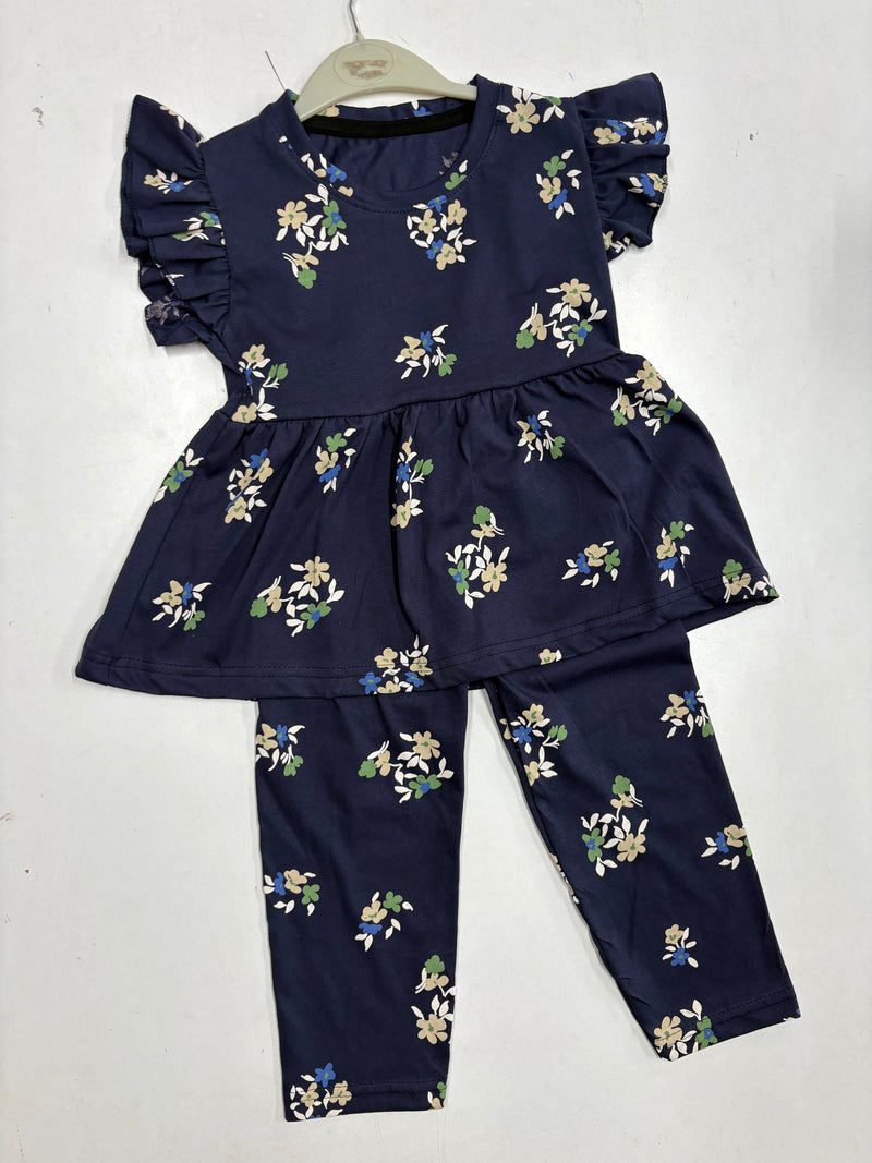 Dark Navy with floral peplum co - ord girls set Sep