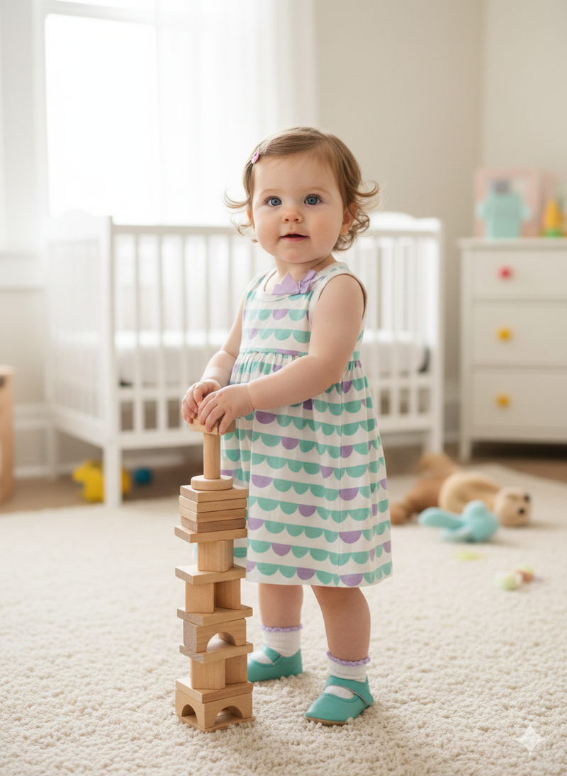 green & violet- Baby Sleeveless Frock