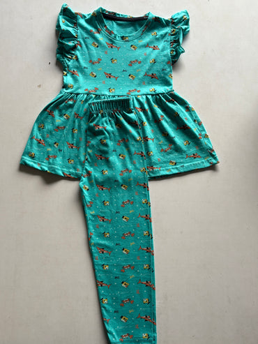 Green  See Them Multi Colour Peplum Co-ord Girls Sets.