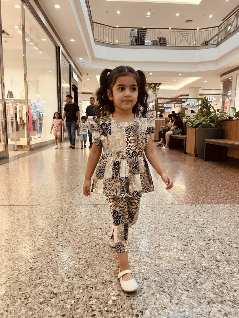 Cream with a brown peplum co - ord girls set Sep