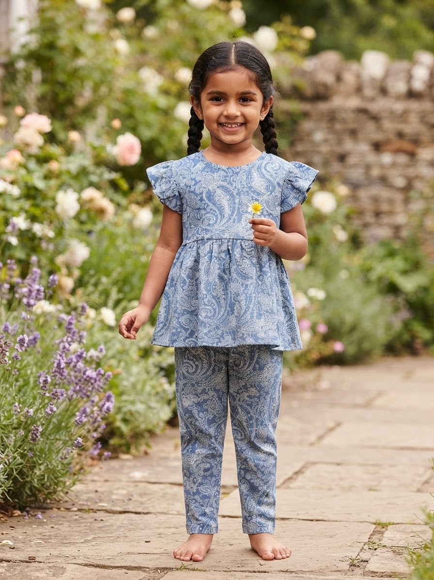 Light sky with leaves Peplum Co-Ord Girls Set