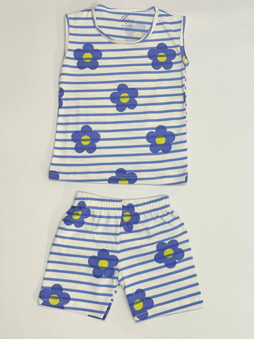 White with blue flowers -Sleeveless co-ords